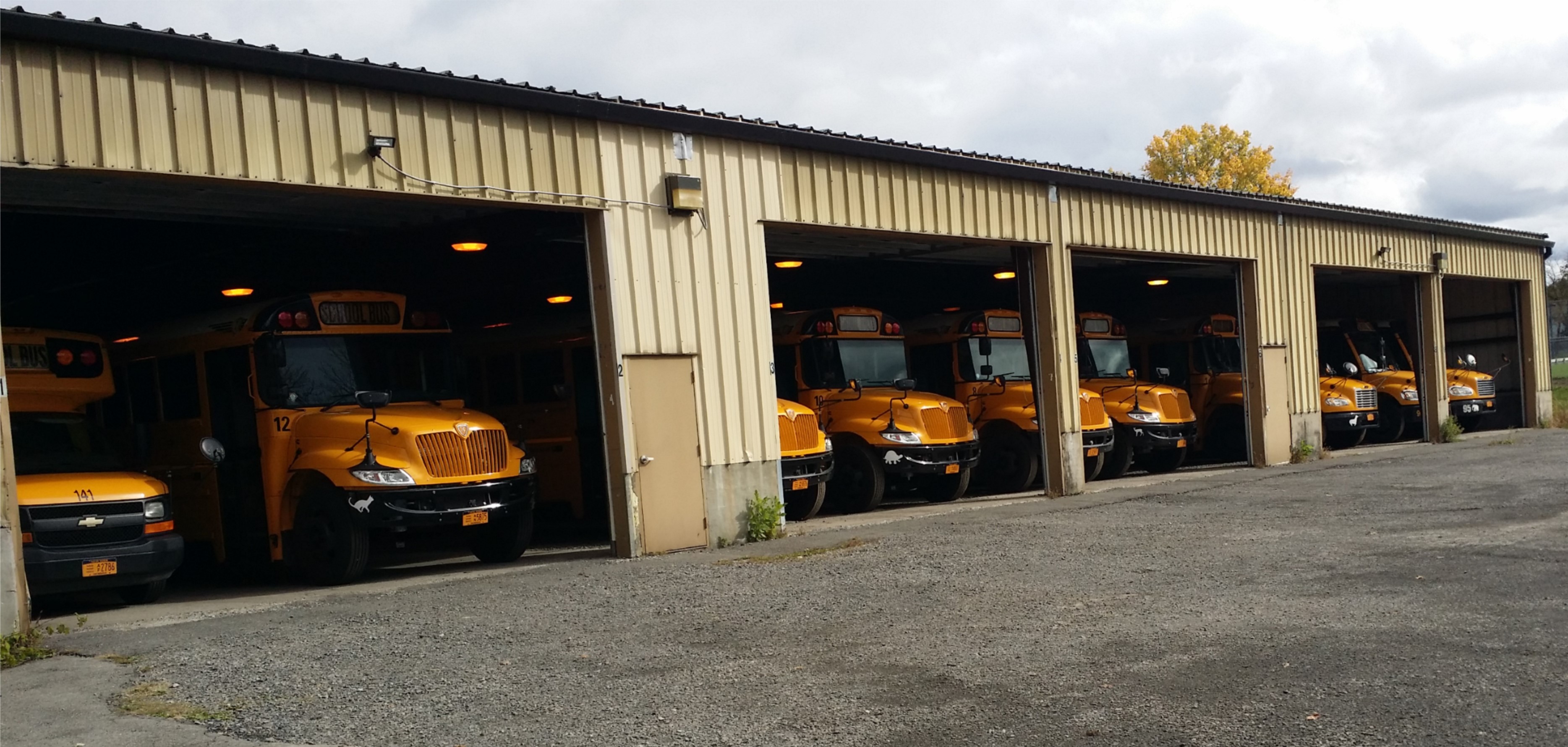 photograph of bus garage