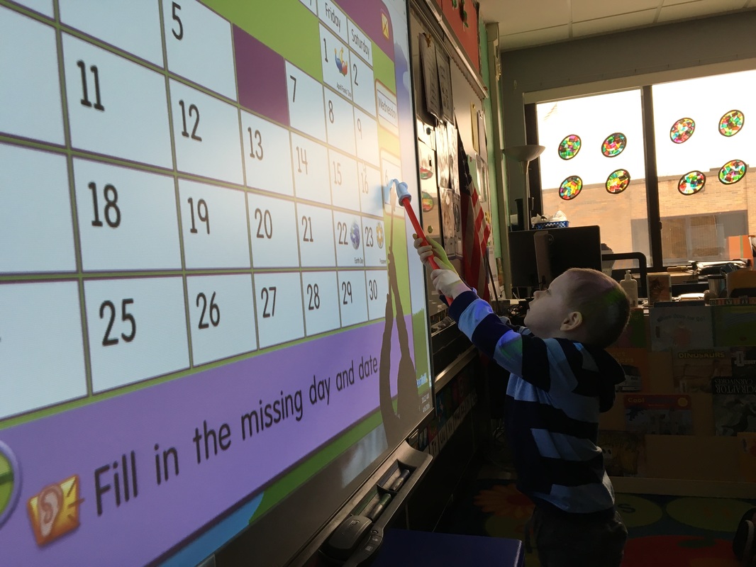 student using smartboard