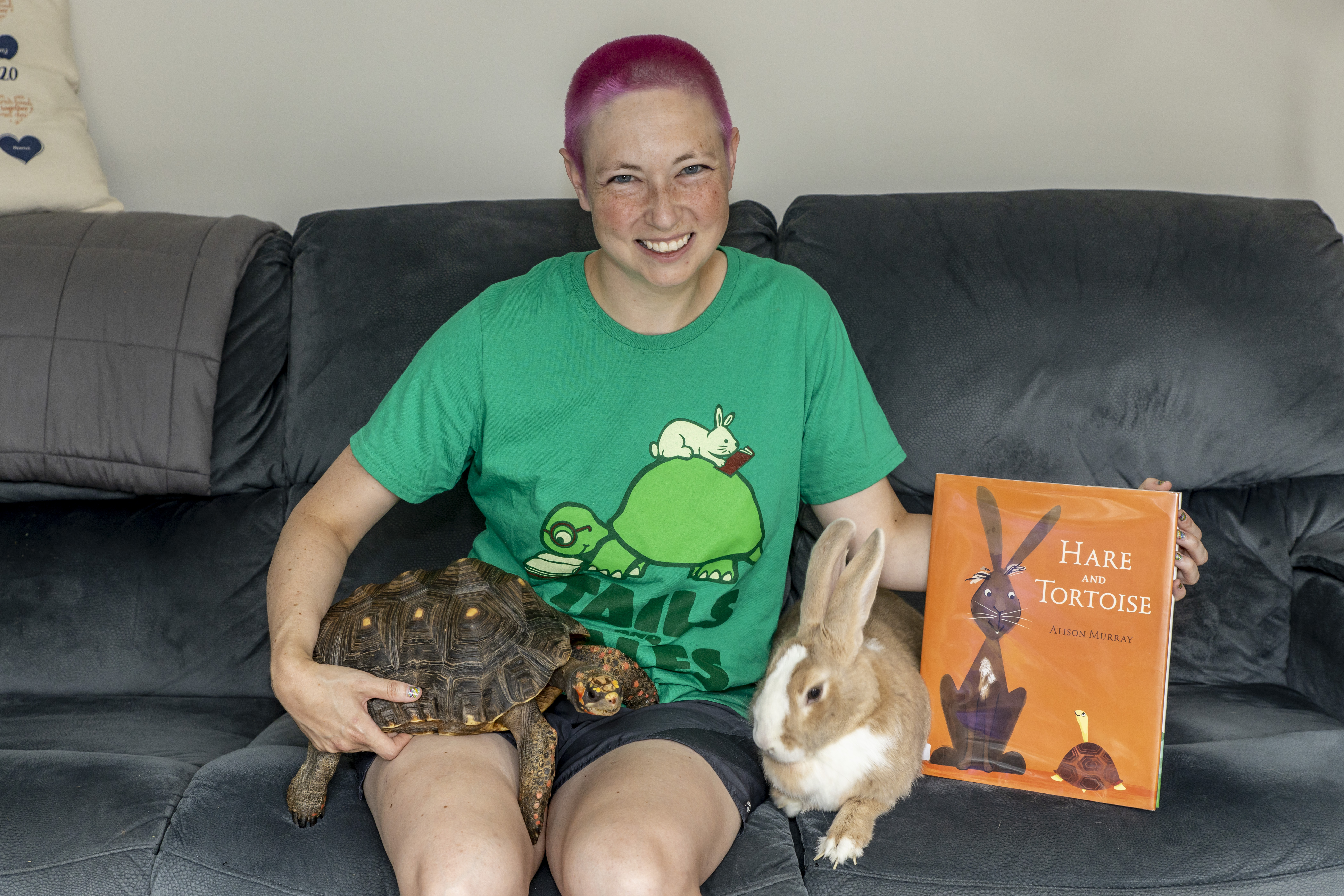 librarian with Tortoise and Hare book/animals