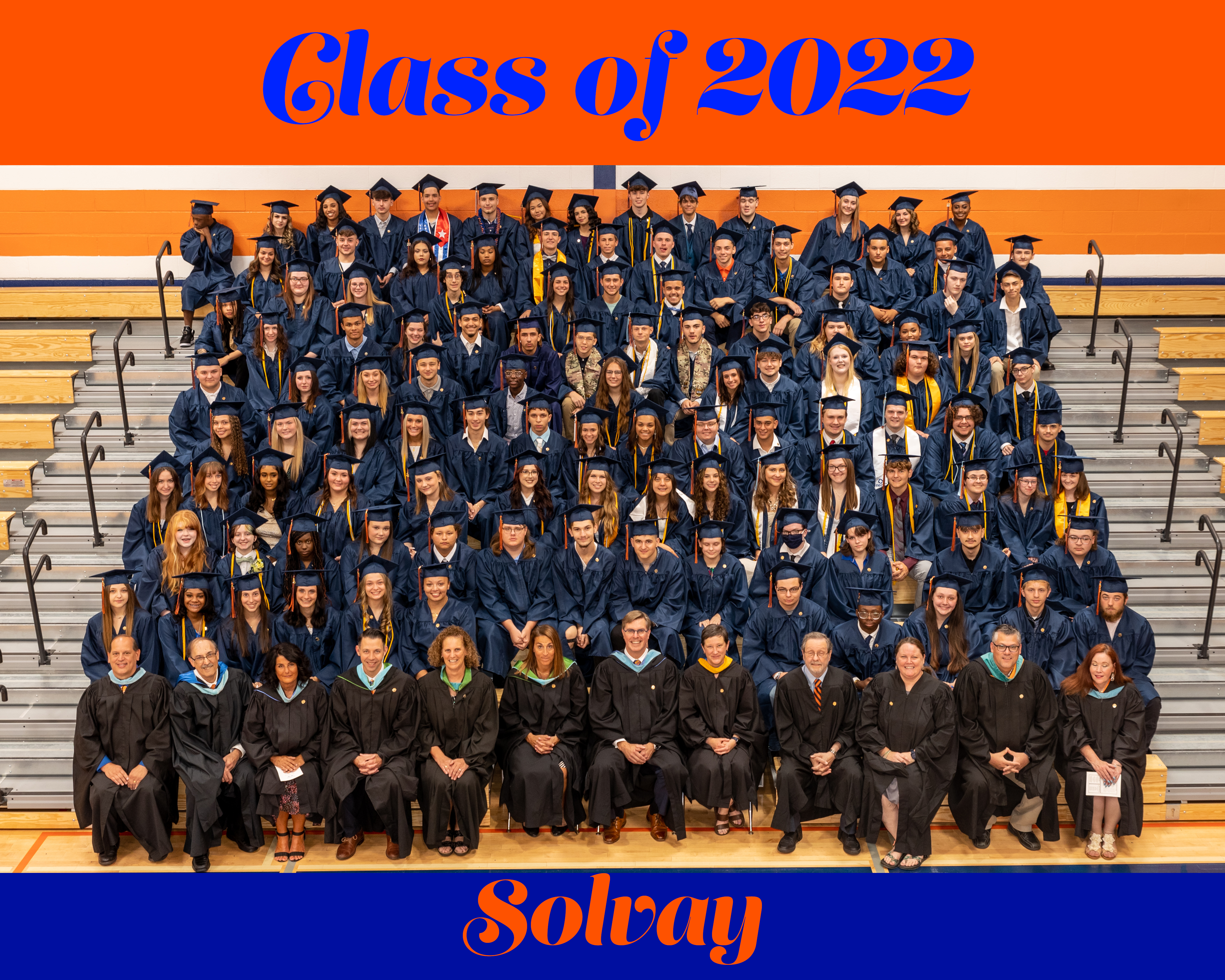 solvay class of 2022 text with image of graduating class