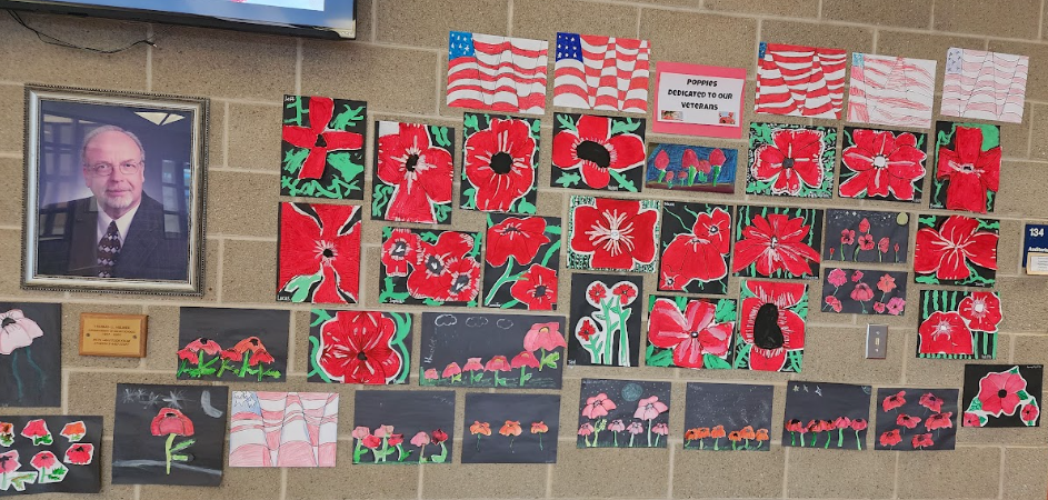 Student art projects for Veterans day - red poppies