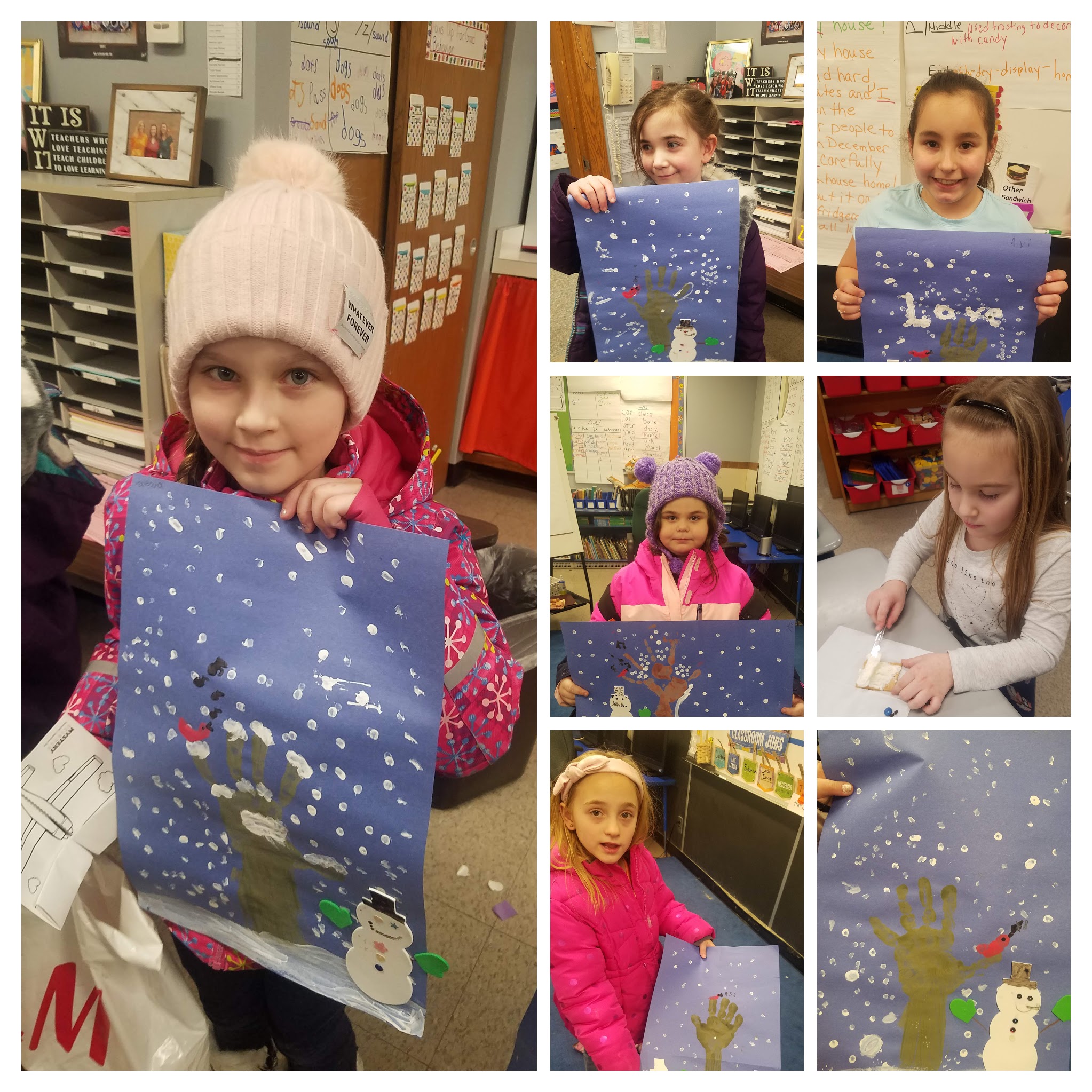 Students working on snow paintings